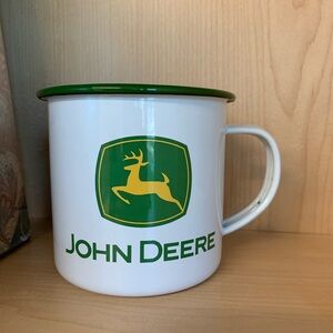 John Deere Metal Enameled Green and White Mug